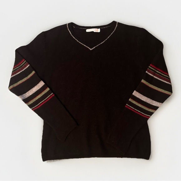 Smartwool Other - Smartwool Brown V-Neck Sweater with Striped Sleeves youth large